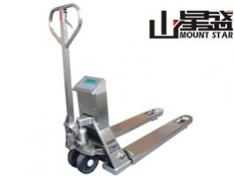 304不銹鋼防腐叉車手拖電子秤 倉儲化工油漆廠行業(yè)液壓地牛手拉電子稱